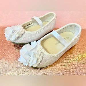 Carter’s Girls White Glitter Ballet Flat with Jeweled Flower